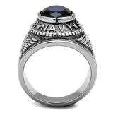 TK414707 - Stainless Steel Ring High polished (no plating) Men Synthetic Sapphire