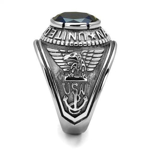 TK414707 - Stainless Steel Ring High polished (no plating) Men Synthetic Sapphire