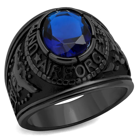 TK414708J - Stainless Steel Ring IP Black(Ion Plating) Men Synthetic Sapphire