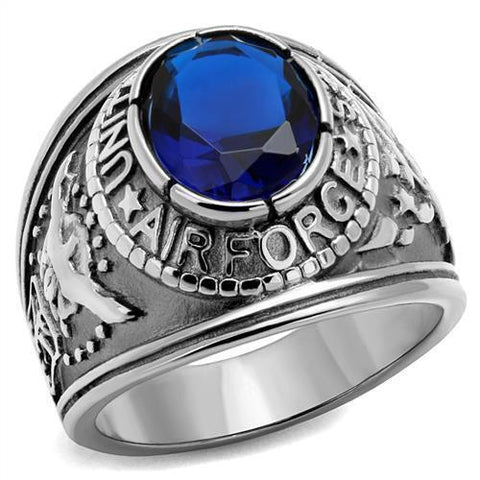 TK414708 - Stainless Steel Ring High polished (no plating) Men Synthetic Sapphire
