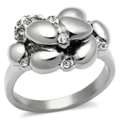 TK476 - Stainless Steel Ring High polished (no plating) Women Top Grade Crystal Clear