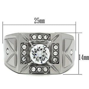 TK486 - Stainless Steel Ring High polished (no plating) Men AAA Grade CZ Clear