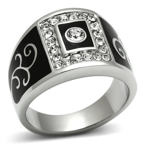 TK492 - Stainless Steel Ring High polished (no plating) Men Top Grade Crystal Clear