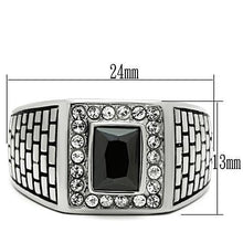 TK494 - Stainless Steel Ring High polished (no plating) Men AAA Grade CZ Jet