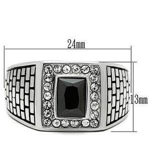 TK494 - Stainless Steel Ring High polished (no plating) Men AAA Grade CZ Jet
