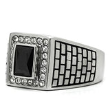 TK494 - Stainless Steel Ring High polished (no plating) Men AAA Grade CZ Jet