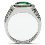 TK495 - Stainless Steel Ring High polished (no plating) Men Synthetic Emerald