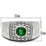 TK496 - Stainless Steel Ring High polished (no plating) Men Synthetic Emerald