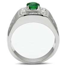 TK496 - Stainless Steel Ring High polished (no plating) Men Synthetic Emerald