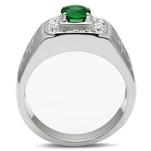 TK496 - Stainless Steel Ring High polished (no plating) Men Synthetic Emerald