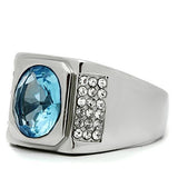 TK500 - Stainless Steel Ring High polished (no plating) Men Synthetic Light Sapphire