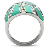 TK507 - Stainless Steel Ring High polished (no plating) Women Top Grade Crystal Aurora Borealis (Rainbow Effect)
