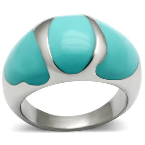 TK509 - Stainless Steel Ring High polished (no plating) Women Epoxy Turquoise