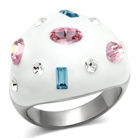 TK512 - Stainless Steel Ring High polished (no plating) Women Top Grade Crystal Multi Color