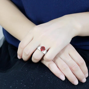 TK52001 - Stainless Steel Ring High polished (no plating) Women AAA Grade CZ Garnet