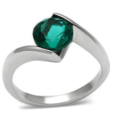 TK523 - Stainless Steel Ring High polished (no plating) Women Synthetic Blue Zircon