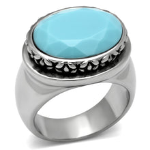 TK525 - Stainless Steel Ring High polished (no plating) Women Synthetic Sea Blue