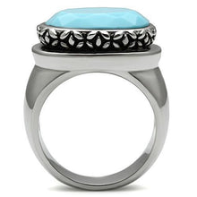 TK525 - Stainless Steel Ring High polished (no plating) Women Synthetic Sea Blue