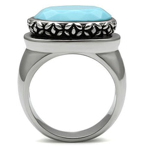 TK525 - Stainless Steel Ring High polished (no plating) Women Synthetic Sea Blue