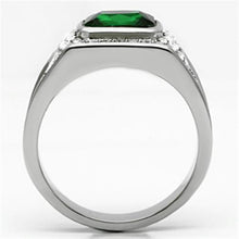 TK590 - Stainless Steel Ring High polished (no plating) Men Synthetic Emerald