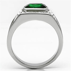 TK590 - Stainless Steel Ring High polished (no plating) Men Synthetic Emerald