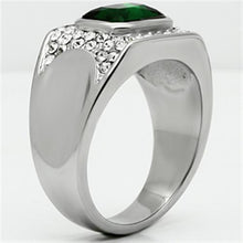 TK590 - Stainless Steel Ring High polished (no plating) Men Synthetic Emerald