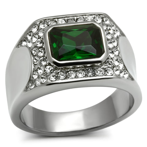 TK590 - Stainless Steel Ring High polished (no plating) Men Synthetic Emerald