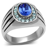 TK601 - Stainless Steel Ring High polished (no plating) Men Top Grade Crystal Sapphire