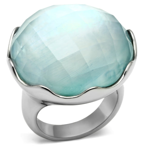 TK637 - Stainless Steel Ring High polished (no plating) Women Synthetic Sea Blue