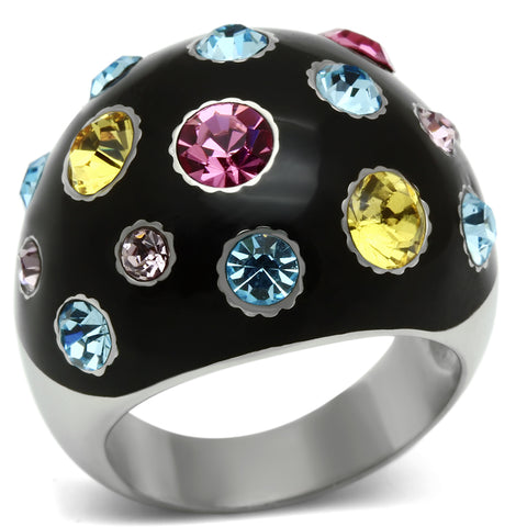TK640 - Stainless Steel Ring High polished (no plating) Women Top Grade Crystal Multi Color