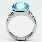 TK647 - Stainless Steel Ring High polished (no plating) Women Top Grade Crystal Sea Blue