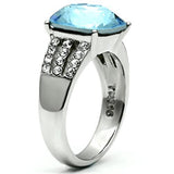 TK647 - Stainless Steel Ring High polished (no plating) Women Top Grade Crystal Sea Blue