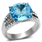 TK647 - Stainless Steel Ring High polished (no plating) Women Top Grade Crystal Sea Blue