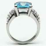 TK648 - Stainless Steel Ring High polished (no plating) Women Top Grade Crystal Sea Blue
