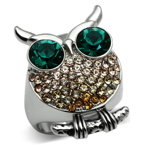 TK656 - Stainless Steel Ring High polished (no plating) Women Top Grade Crystal Emerald