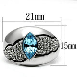 TK659 - Stainless Steel Ring High polished (no plating) Women Top Grade Crystal Sea Blue