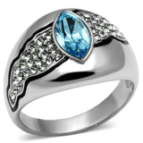 TK659 - Stainless Steel Ring High polished (no plating) Women Top Grade Crystal Sea Blue