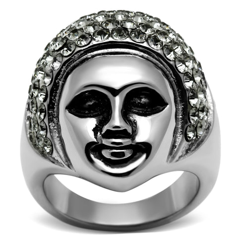 TK668 - Stainless Steel Ring High polished (no plating) Women Top Grade Crystal Black Diamond