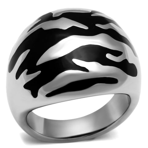 TK672 - Stainless Steel Ring High polished (no plating) Women Epoxy Jet