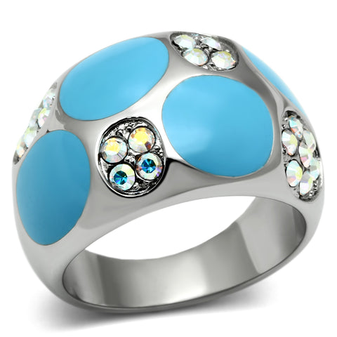 TK687 - Stainless Steel Ring High polished (no plating) Women Top Grade Crystal Aurora Borealis (Rainbow Effect)