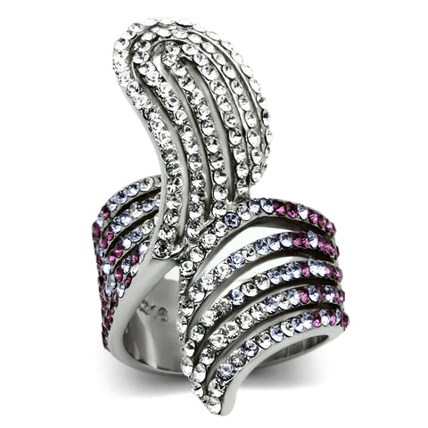 TK691 - Stainless Steel Ring High polished (no plating) Women Top Grade Crystal Multi Color