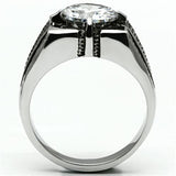 TK701 - Stainless Steel Ring High polished (no plating) Men AAA Grade CZ Clear