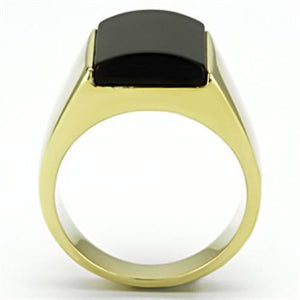 TK726 - Stainless Steel Ring IP Gold(Ion Plating) Men Semi-Precious Jet