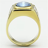 TK730 - Stainless Steel Ring IP Gold(Ion Plating) Men Synthetic Light Sapphire