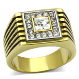 TK750 - Stainless Steel Ring Two-Tone IP Gold (Ion Plating) Men Top Grade Crystal Clear