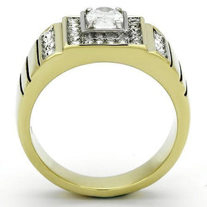TK755 - Stainless Steel Ring Two-Tone IP Gold (Ion Plating) Men AAA Grade CZ Clear