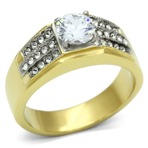 TK759 - Stainless Steel Ring Two-Tone IP Gold (Ion Plating) Men AAA Grade CZ Clear