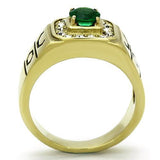 TK764 - Stainless Steel Ring IP Gold(Ion Plating) Men Synthetic Emerald