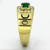 TK764 - Stainless Steel Ring IP Gold(Ion Plating) Men Synthetic Emerald