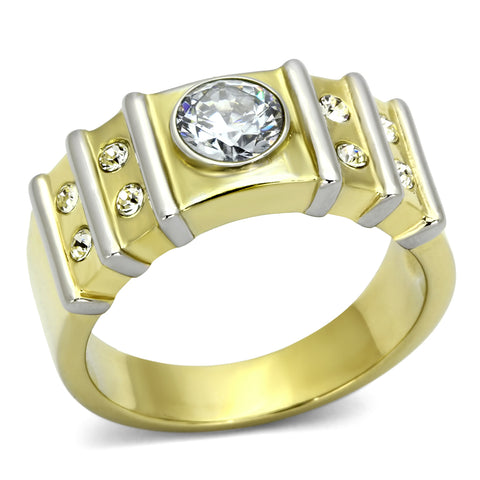 TK797 - Stainless Steel Ring Two-Tone IP Gold (Ion Plating) Men AAA Grade CZ Clear